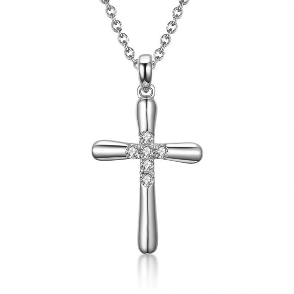 Real Diamond Cross Religious Pendant White Gold